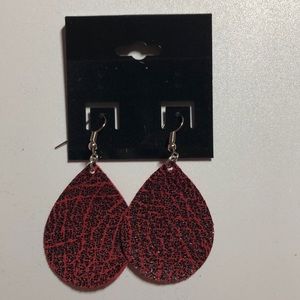 Custom made Genuine Leather Red Teardrop Earrings